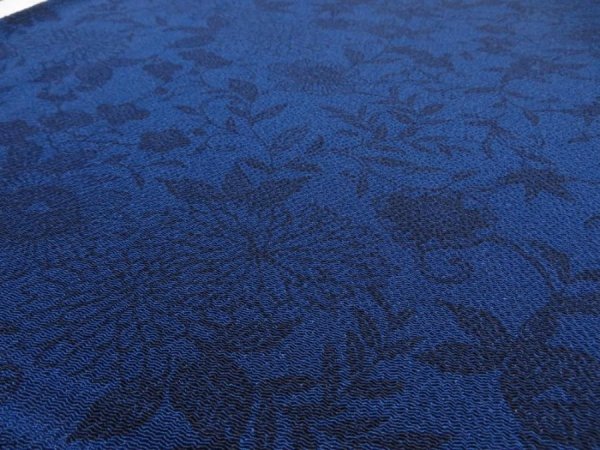 Photo4: 4H02z70  Japanese Kimono Crepe Silk  FABRIC Flowers Indigo 41.7x13.8 (4)