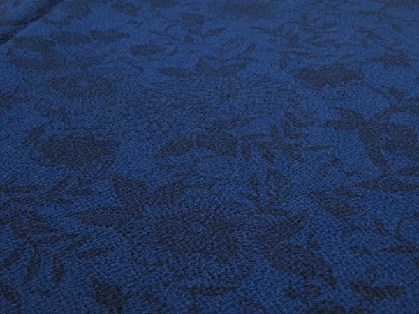 Photo5: 4H05z110  Japanese Kimono Crepe Silk  FABRIC Flowers Indigo 66.1x13.8 (5)
