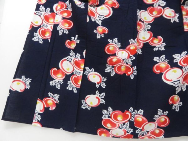Photo4: 2401T06z480  Japanese Kimono Cotton YUKATA Flower Dark navy (4)