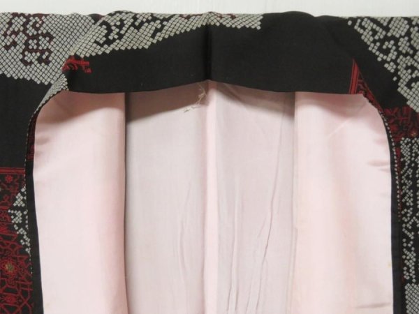 Photo8: 2401T10z1010 Vintage Japanese Kimono Silk KOMON  Black (8)