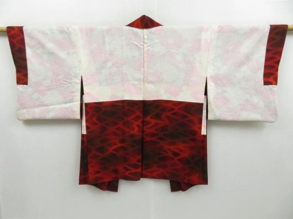 Photo6: 2423T06z540 Vintage Japanese Kimono Silk HAORI  Red (6)