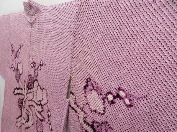 Photo2: 2723T04z490 Vintage Japanese Kimono Silk SHIBORI HAORI Plum tree Purple (2)