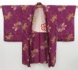 Photo5: 2727T09z600 Vintage Japanese Kimono Silk MEISEN HAORI Flower Dull purple (5)