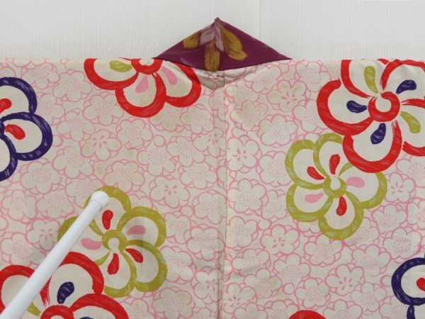 Photo8: 2727T09z600 Vintage Japanese Kimono Silk MEISEN HAORI Flower Dull purple (8)