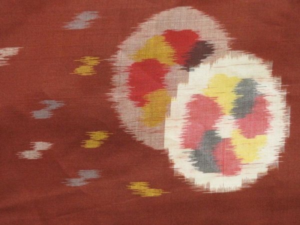 Photo4: 2805T03z440 Vintage Japanese Kimono Silk MEISEN HAORI Kasuri Red-Brown (4)