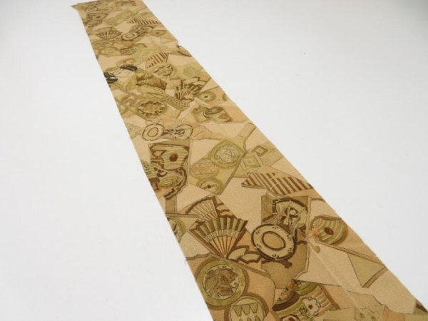 Photo4: 2M09z70  Japanese Kimono Crepe Silk  FABRIC Battle dore Light brown 79.5x6.7 (4)