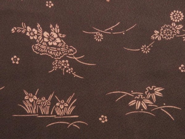 Photo4: 2820T02z490 Vintage Japanese Kimono Silk HAORI Flowers Dark brown (4)