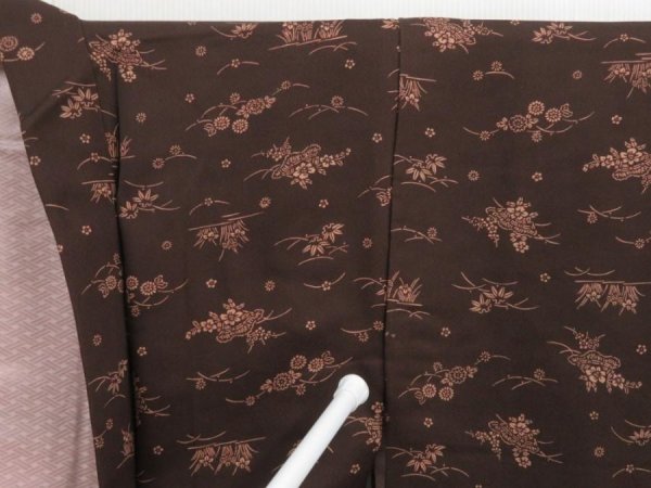 Photo6: 2820T02z490 Vintage Japanese Kimono Silk HAORI Flowers Dark brown (6)