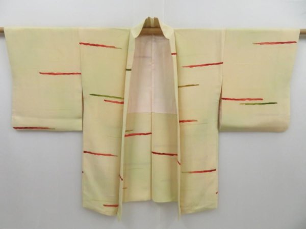 Photo6: 2820T07z570 Vintage Japanese Kimono Silk HAORI  Light yellow (6)
