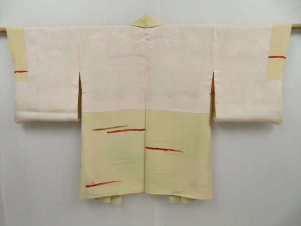 Photo8: 2820T07z570 Vintage Japanese Kimono Silk HAORI  Light yellow (8)