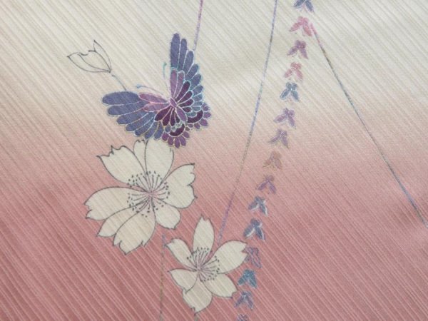 Photo6: 2826T02z930 Vintage Japanese Kimono Silk KOMON Butterfly Off-white (6)