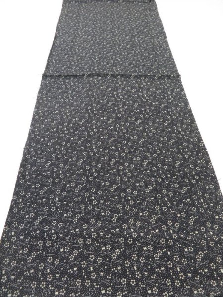 Photo5: 2M01z60  Japanese Kimono Silk  FABRIC Flower Black 38.6x13.8 (5)