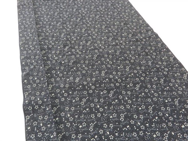 Photo3: 2M03z70  Japanese Kimono Silk  FABRIC Flower Black 51.2x13.8 (3)
