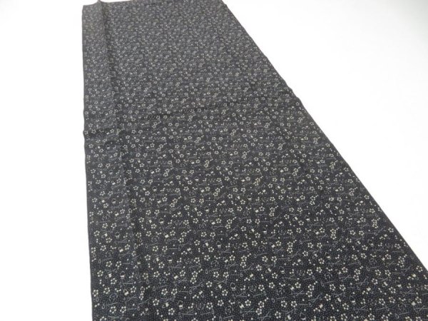 Photo3: 2M04z70  Japanese Kimono Silk  FABRIC Flower Black 51.2x13.8 (3)