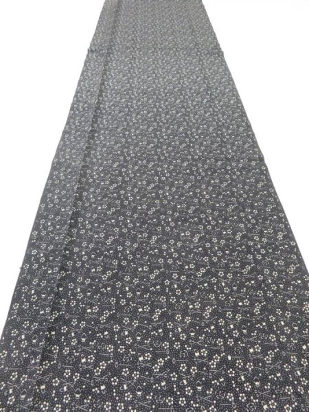 Photo5: 2M04z70  Japanese Kimono Silk  FABRIC Flower Black 51.2x13.8 (5)