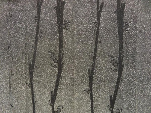 Photo7: 2827T02z990  Japanese Kimono Silk ARTIST WORK TSUKESAGE Plum tree Black (7)
