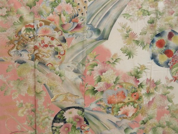 Photo7: 2901T05z870 Vintage Japanese Kimono Silk TSUKESAGE Flowers Off-white (7)