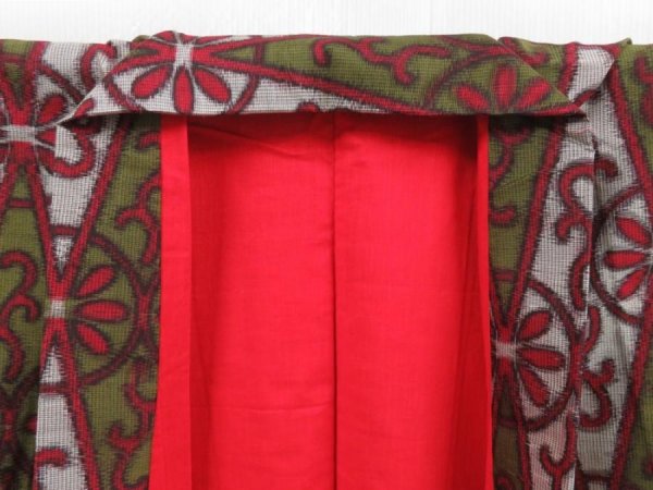 Photo7: 2901T10z680 Vintage Japanese Kimono Silk MEISEN KOMON  Moss green (7)