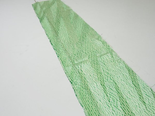 Photo3: 1U08z40  Japanese Kimono Silk  FABRIC Shibori dyeing Green 55.9x7.5 (3)