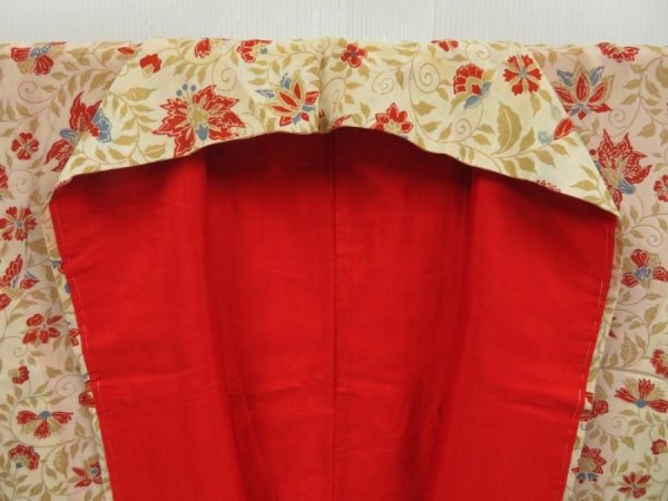 Photo7: 2910T08z450 Antique Japanese Kimono Silk FURISODE Bird Light cream (7)