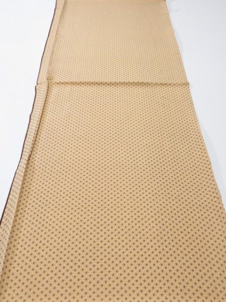 Photo5: 1G01z50  Japanese Kimono Silk  FABRIC Hemp Light brown 36.2x14.2 (5)