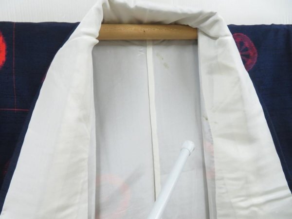 Photo7: 2919T04z920  Japanese Kimono Silk TSUMUGI Genjiguruma Dark navy (7)