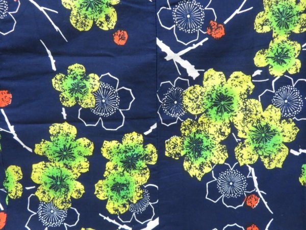 Photo5: 2919T07z480  Japanese Kimono Cotton YUKATA Plum blossom Dark navy (5)