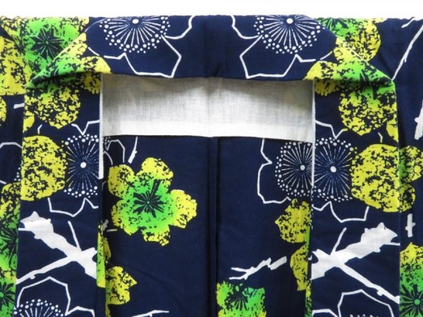 Photo6: 2919T07z480  Japanese Kimono Cotton YUKATA Plum blossom Dark navy (6)