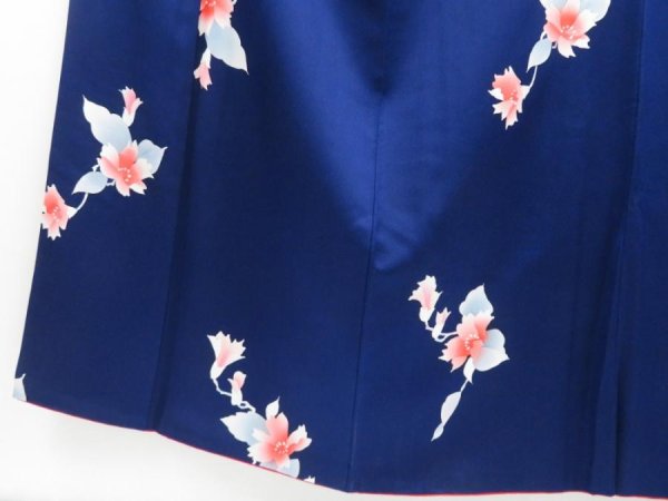 Photo4: 2919T09z880  Japanese Kimono Silk KOMON Flower Dark lavender blue (4)