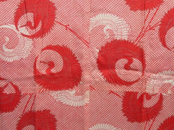 Photo3: 2919T11z540 Antique Japanese Kimono Silk JUBAN Crane Red (3)