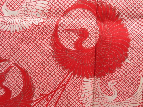 Photo4: 2919T11z540 Antique Japanese Kimono Silk JUBAN Crane Red (4)