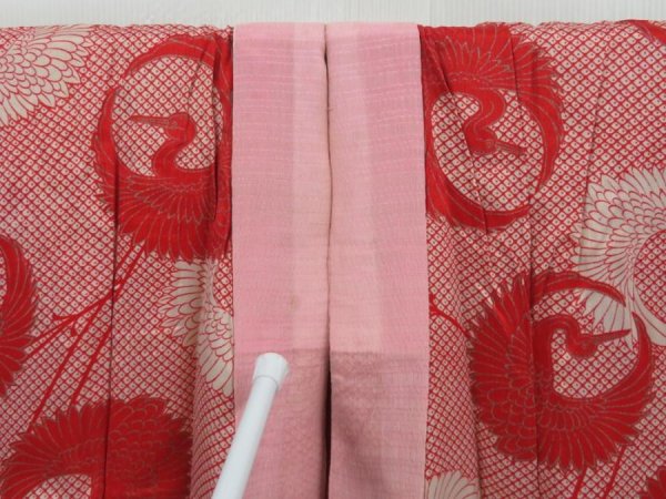 Photo6: 2919T11z540 Antique Japanese Kimono Silk JUBAN Crane Red (6)