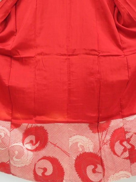 Photo8: 2919T11z540 Antique Japanese Kimono Silk JUBAN Crane Red (8)