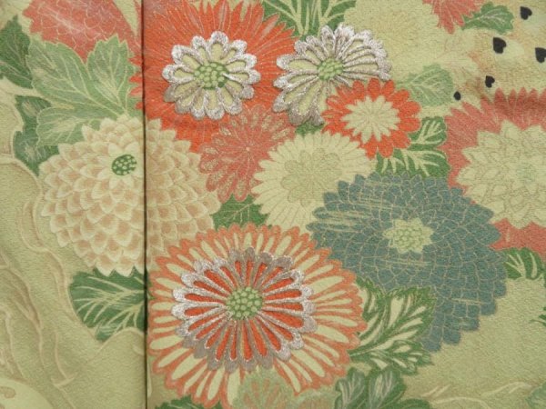 Photo8: 2924T05z800 Vintage Japanese Kimono Silk TSUKESAGE Peacock Pea Green (8)