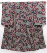 Photo1: 2924T08z630 Antique Japanese Kimono Silk KOMON Flower Gray (1)