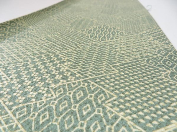 Photo4: 1G08z40  Japanese Kimono Silk  FABRIC Matsukawabishi Grass green 55.1x7.1 (4)