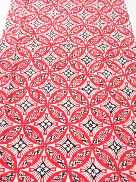 Photo1: 1G03z100  Japanese Kimono Silk  FABRIC Shippo Red 63.0x14.2 (1)