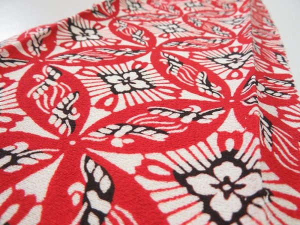 Photo4: 1G09z30  Japanese Kimono Silk  FABRIC Shippo Red 34.6x6.3 (4)