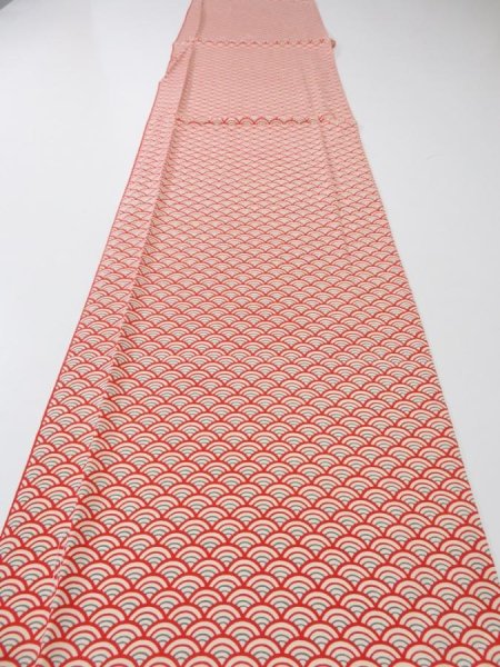 Photo6: 1I03z90  Japanese Kimono Silk  FABRIC Seigaiha Off-white 63.0x13.8 (6)