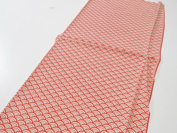 Photo4: 1I05z90  Japanese Kimono Silk  FABRIC Seigaiha Off-white 63.0x13.8 (4)