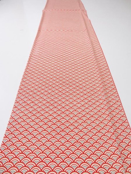 Photo6: 1I05z90  Japanese Kimono Silk  FABRIC Seigaiha Off-white 63.0x13.8 (6)