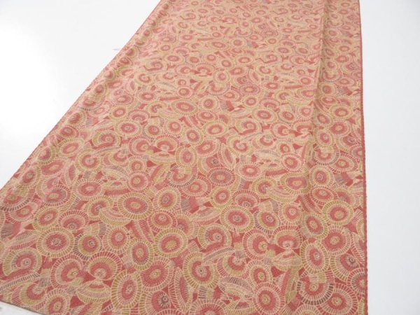 Photo2: 1I03z100  Japanese Kimono Crepe Silk  FABRIC Umbrella Red-Brown 71.7x14.2 (2)
