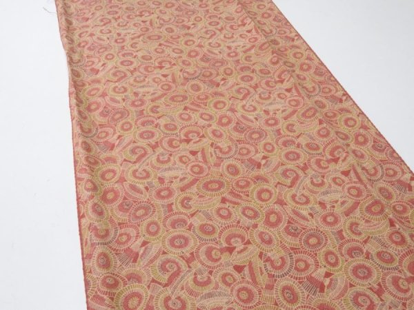 Photo3: 1I03z100  Japanese Kimono Crepe Silk  FABRIC Umbrella Red-Brown 71.7x14.2 (3)