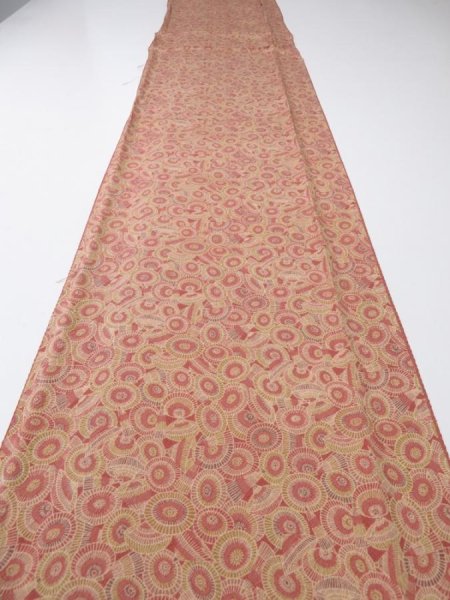 Photo6: 1I03z100  Japanese Kimono Crepe Silk  FABRIC Umbrella Red-Brown 71.7x14.2 (6)