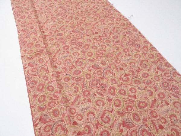 Photo3: 1I04z100  Japanese Kimono Crepe Silk  FABRIC Umbrella Red-Brown 71.7x14.2 (3)