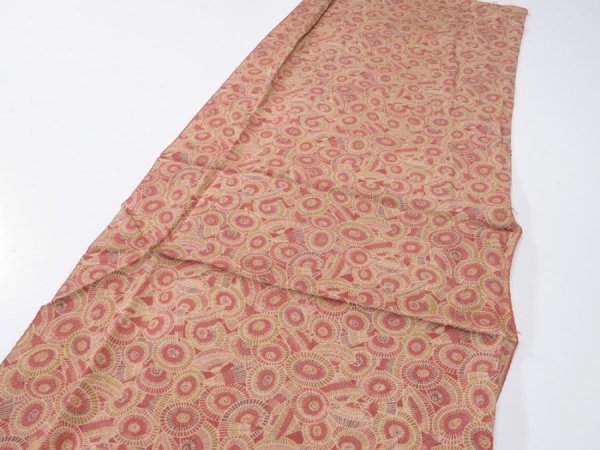 Photo4: 1I04z100  Japanese Kimono Crepe Silk  FABRIC Umbrella Red-Brown 71.7x14.2 (4)
