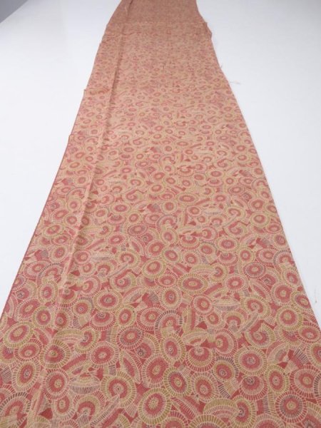 Photo6: 1I04z100  Japanese Kimono Crepe Silk  FABRIC Umbrella Red-Brown 71.7x14.2 (6)