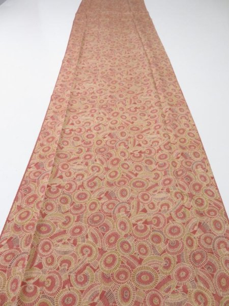 Photo5: 1I05z100  Japanese Kimono Crepe Silk  FABRIC Umbrella Red-Brown 70.9x14.2 (5)