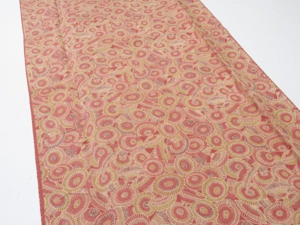 Photo3: 1I06z100  Japanese Kimono Crepe Silk  FABRIC Umbrella Red-Brown 70.9x14.2 (3)