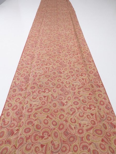 Photo6: 1I06z100  Japanese Kimono Crepe Silk  FABRIC Umbrella Red-Brown 70.9x14.2 (6)